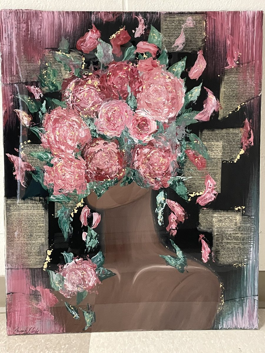 EHSvikingART's tweet photo. Senior Hannah Mohr knocks it out of the park with this mixed media painting. #seniorstudio #highschoolart https://t.co/khyEg2eu6P