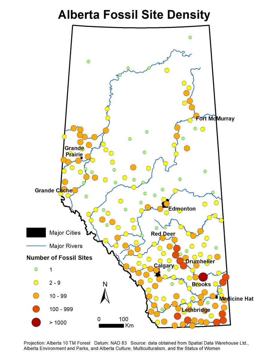 It’s #WorldGISDay! Our Resource Management Assistant Allison uses GIS mapping data for tracking fossil sites across Alberta. To support educational programming at the Museum, Allison created a fossil density map that helps students visualize fossil hotspots across the province.