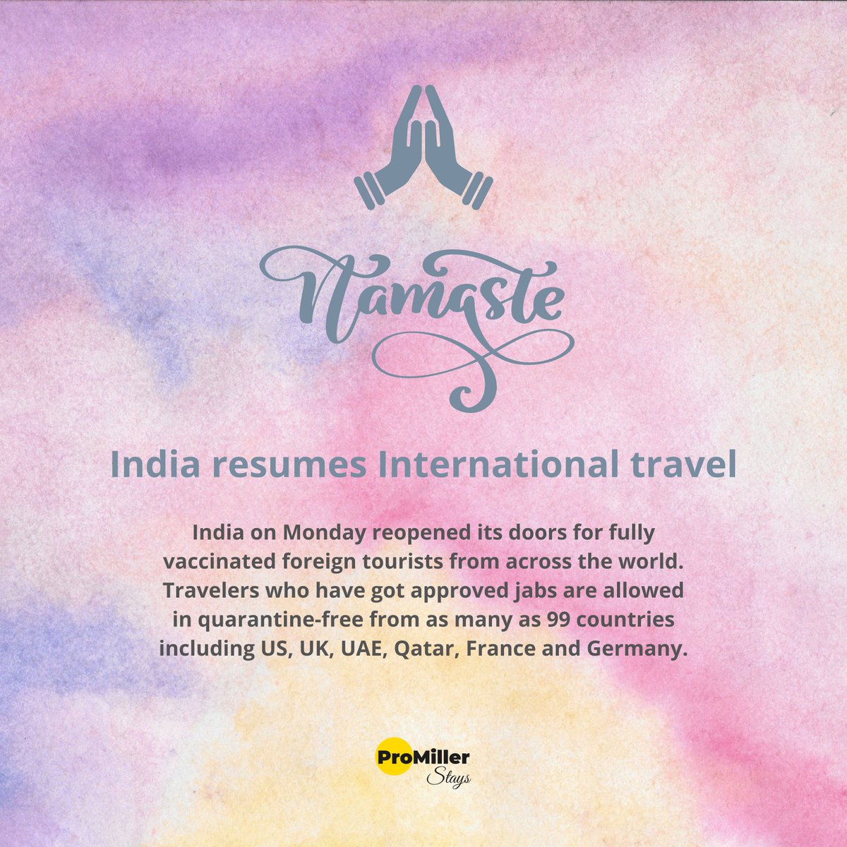 PromillerStays's tweet image. #internationaltravel #indiareopens #foriegntravel #foreigntravelindia #incredibleindia #tourismindia #indiantourism #atithidevobhava #internationaltravellers #internationaltravelers #India 

@incredibleindia 
@tourismgoi 
@MEAIndia 
@IndianDiplomacy