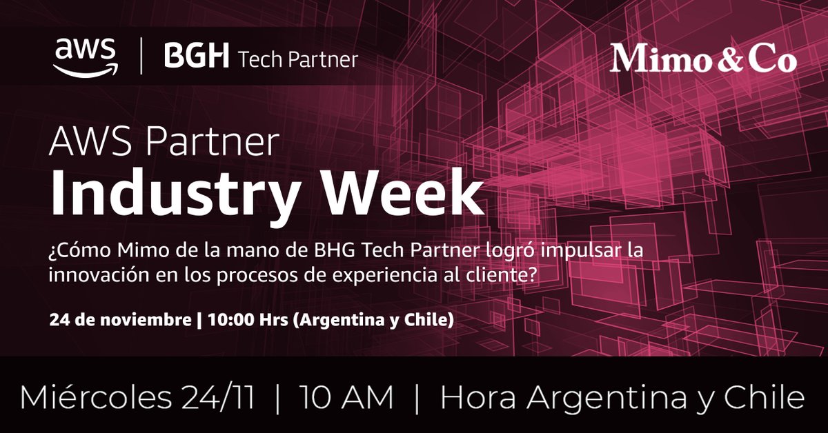 bgh_techpartner's tweet photo. NO TE OLVIDES DE REGISTRARTE! Estamos en el #AWS #IndustryWeek Latam 2021! @MimoandCo  @AWSLatam  #BGHTechPartner Enterate cómo crecer más en tiempos postpandemia #Mimo #SomosTechPartner

Registrate gratis: https://t.co/zLvFeIEkox

#SomosExpertos
#Retail
#Cloud
#Architecture https://t.co/5b85S80juO