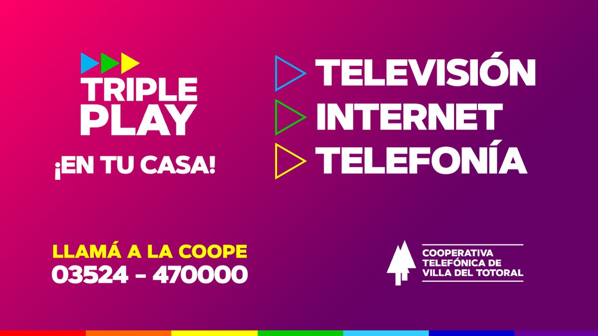 LLAMÁ A LA COOPE 📞
Te ofrecemos televisión, internet y telefonía de alta calidad al alcance de tu bolsillo.
Contacto 03524 - 470900
#TriplePlay #LaCoope