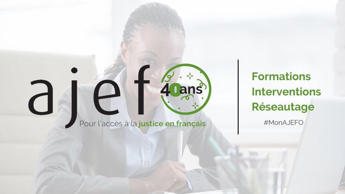 ajefo_justice's tweet photo. 🎉Cette semaine, l’AJEFO célèbre ses 40 ans ! C'est l'occasion unique de se souvenir des réalisations qui ont marqué l’histoire et de bâtir l’avenir de l’accès à la justice en français en Ontario. 

Visitez notre page spéciale !
https://t.co/wurgbohcRQ https://t.co/QO3nrQ3T3H