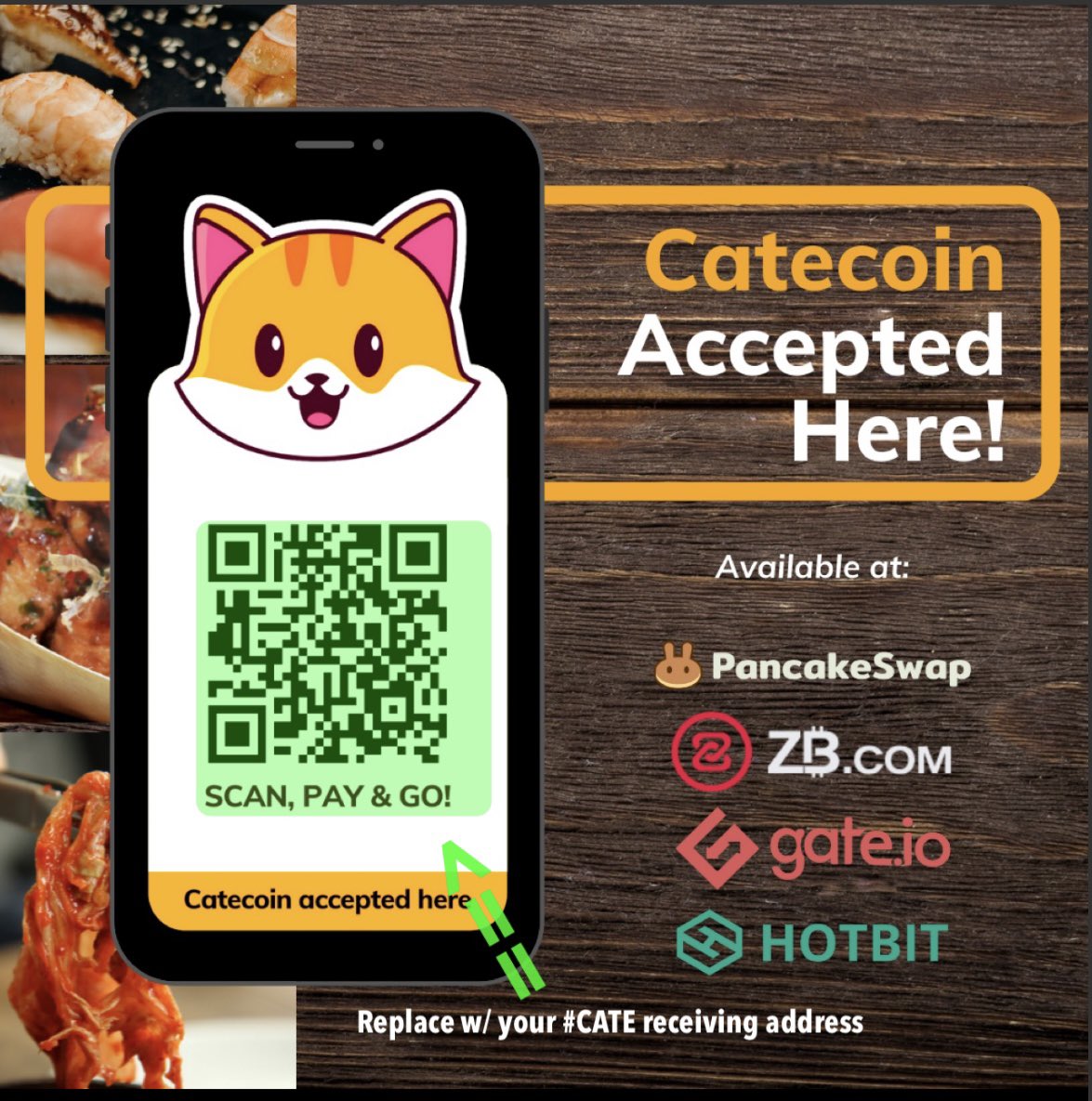 Trader4lyf's tweet photo. “ CATECOIN Accepted Here!” digital template has been released for all those with businesses to use FREE of charge👇👇👇

Just paste in your own #CATE wallet QRCode for your customers should you accept their #catecoin as payment for your service or product

#CateArmy 
#nextshiba https://t.co/o0kU31pRHQ