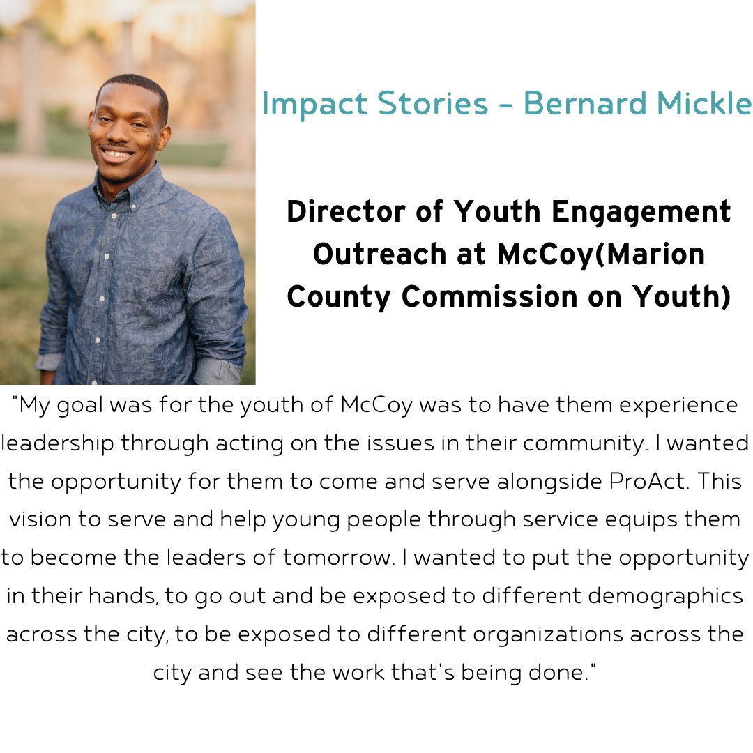 derrinslack's tweet photo. ProAct has friends all around Indianapolis, so we decided to interview them and show how ProAct has impacted their lives or their organizations. We call this our 'Impact Story' series. The first person we interviewed was Bernard Mickle from McCoy. https://t.co/Ch66r3ytZI