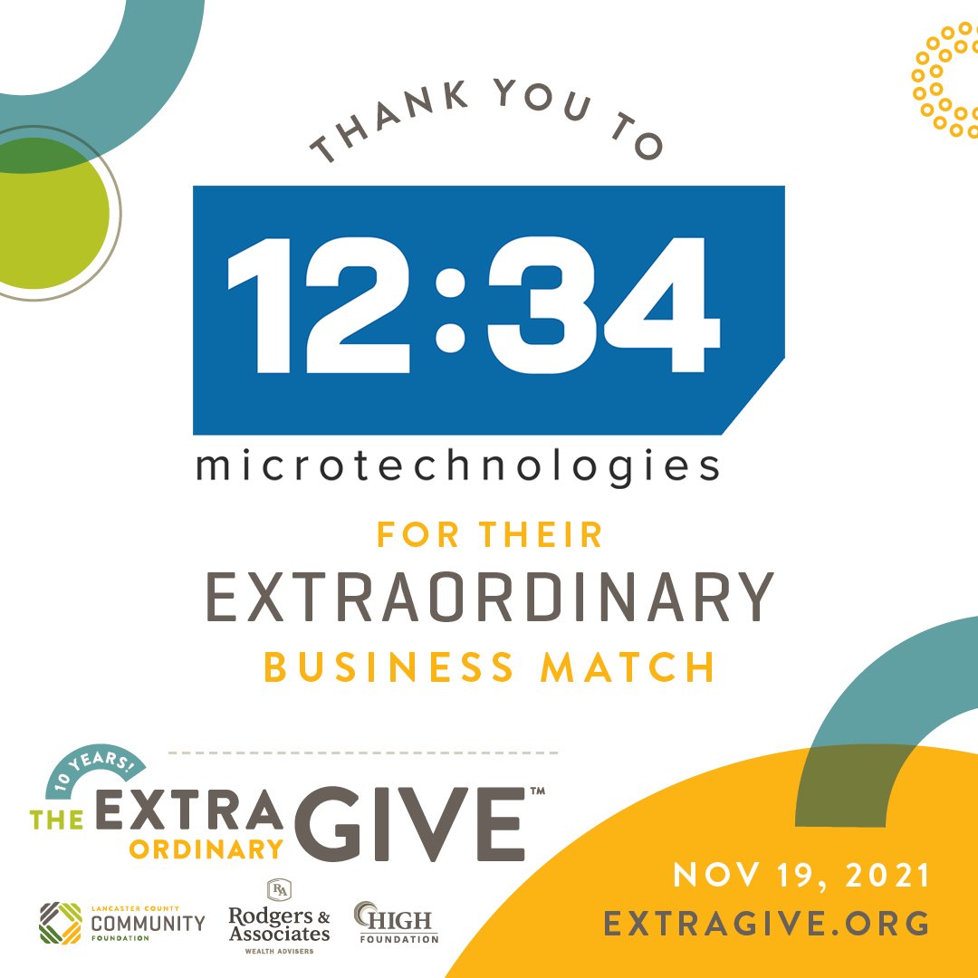 Thank you to 12:34 MicroTechnologies Inc. for your Extraordinary Business Match!  Still planning your donations for Extra Give?  Please consider a donation to MHA of Lancaster County! extragive.org/organizations/…
#IGiveExtra #lancasterpa #donate