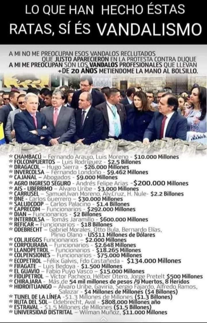 Ya no más Uribismo Ya no Más <a href="/CeDemocratico/">Centro Democrático</a> Ya no más Corruptos Ya no más Corrupción. Se están robando el país y muchos Ciudadanos no se han dado cuenta, o@no lo quieren ver por temor al Cambio. Queremos un cambio Queremos paz y no más Guerra