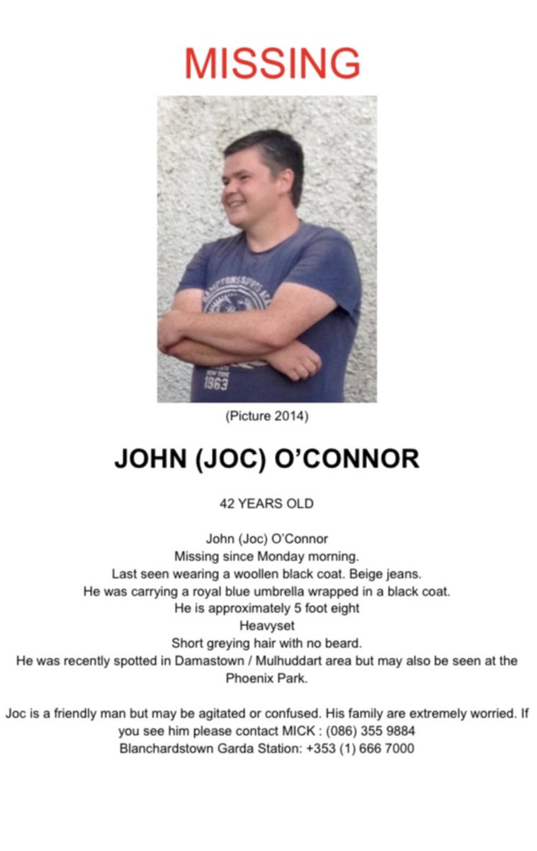 My brother John is missing from home since Monday. If you live or have friends who live in the Mulhuddart / Damastown area please keep an eye out. We want to bring him home safe.