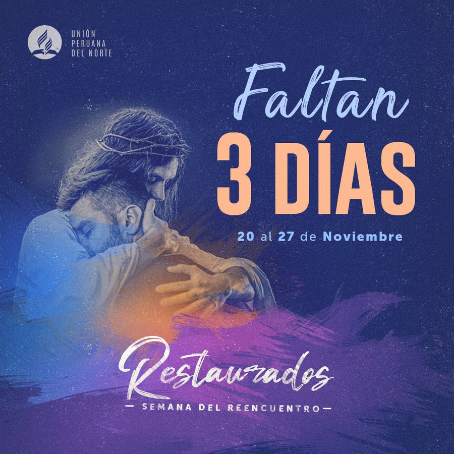 AdventistasANoP's tweet photo. 📢 Faltan sólo 3️⃣ días para "RESTAURADOS", la Semana del Reencuentro 💜 ¡Prepárate!

Descarga los materiales aquí ⬇️
https://t.co/2Mf46Y73Pv https://t.co/nrxa8XlZM1