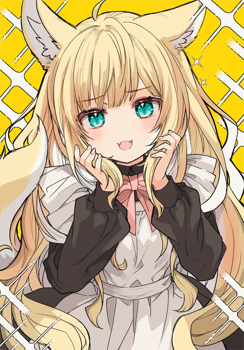 1girl fox ears animal ears fox girl fangs fox tail blonde hair  illustration images