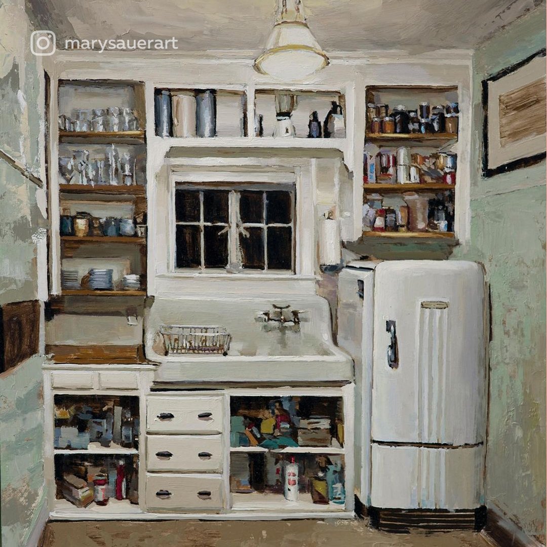trt's tweet photo. Amerikalı ressam Mary Sauer’in resmettiği mutfak manzaraları 🍽️
#marysauer #resim #yağlıboya #manzara #natürmort #kültür #sanat #trt2 https://t.co/ySsx1rults