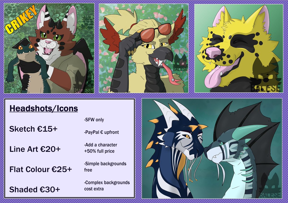 Balese8's tweet photo. Hiya, I'm Balese! 

I'm an Irish SFW artist that mostly draws furry stuff. Here are my updated price sheets and basic info. Feel free to DM me if you're interested in my work!
 =^w^=

#furryartist #ArtistOnTwitter #artcommissions https://t.co/9HTYGOzI22