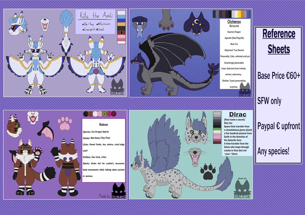 Balese8's tweet photo. Hiya, I'm Balese! 

I'm an Irish SFW artist that mostly draws furry stuff. Here are my updated price sheets and basic info. Feel free to DM me if you're interested in my work!
 =^w^=

#furryartist #ArtistOnTwitter #artcommissions https://t.co/9HTYGOzI22