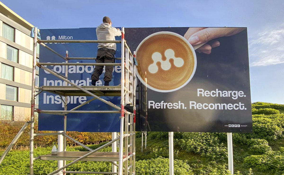 carboncolour's tweet photo. Reece applying the finishing touches to the giant billboard display at Milton Park #MEPC #MiltonPark https://t.co/tECoMaVtk2