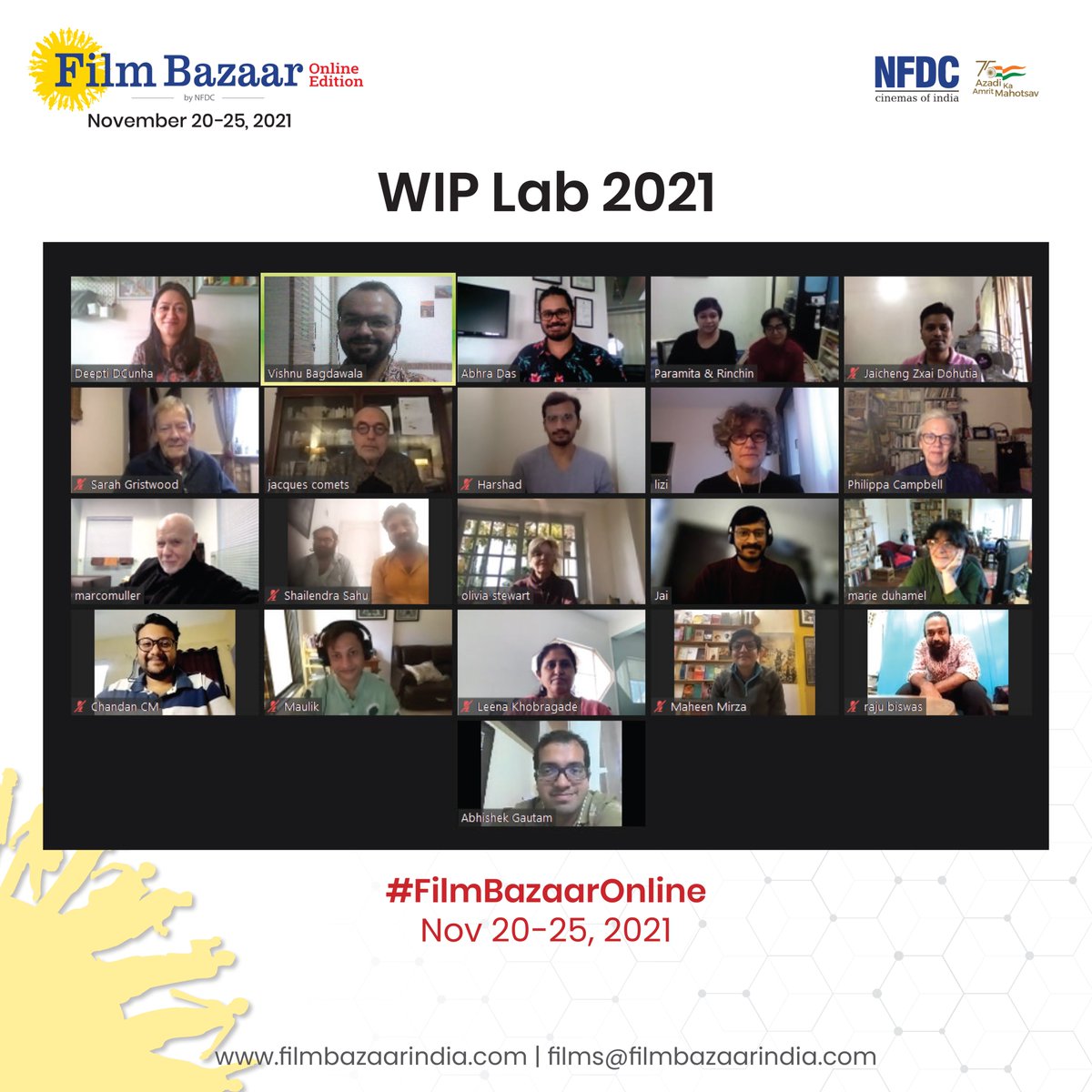 And with that we conclude yet another successful run of this year's #WorkinProgressLab for #FilmBazaarOnline!

Mentored by the distinguished #PhilippaCampbell, #DerekMalcolm, #MarcoMueller , #OliviaStewart, #JaquesComets, Marie-PierreDuhamel &amp; #LiziGelber,

(1/2)