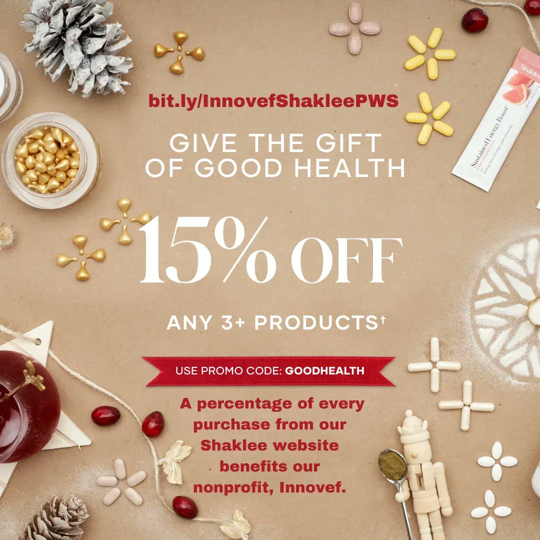 Innovef's tweet image. Holiday Gift Guide. A percentage of every purchase from our #Shaklee website benefits our #nonprofit, #Innovef. bit.ly/InnovefShaklee… #GiftGuide #GoodHealth #ChristmasGifts #Christmas #OnlineShopping #HolidayShopping #Holidays #Gifts #Holidays2021 #ShopOnline