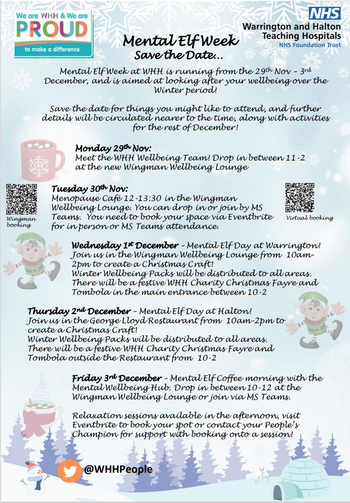 The festive season is fast approaching... Save the dates for our Mental Elf Week at WHH centred around your wellbeing ❄🧠❄
The full timetable for December will be released shortly🎄