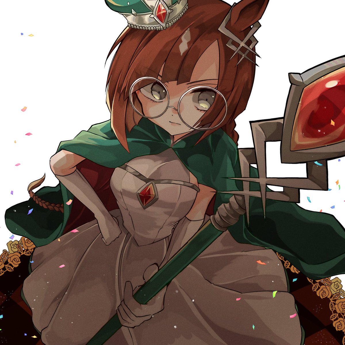 1girl round eyewear solo animal ears horse ears glasses gloves  illustration images