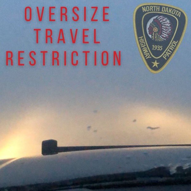 LT_Wolf295's tweet photo. @NDPermits Due to high winds making travel dangerous oversize loads are restricted in the NW Region of the State until further notice per Lt. Hendrickson. Please travel with caution. High winds are expected to continue throughout the day. @NDHighwayPatrol https://t.co/1ooUobFSTe