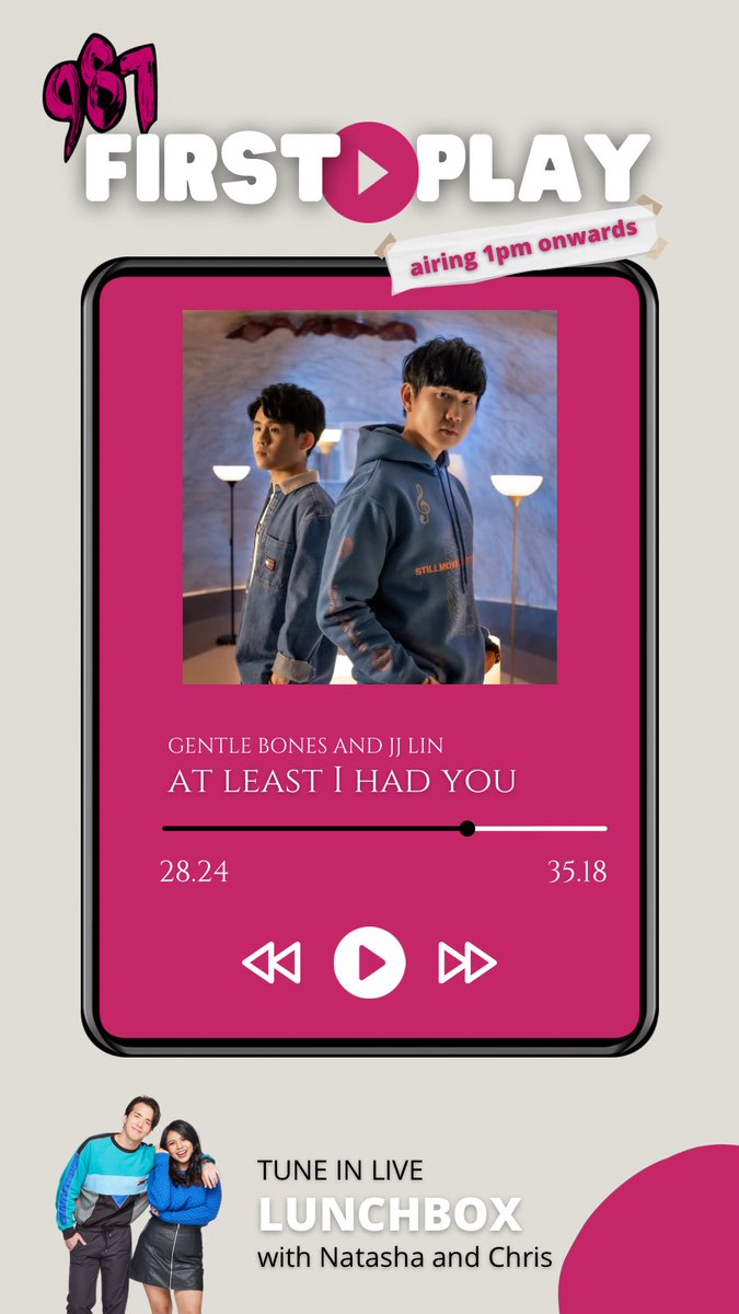 987fm's tweet photo. A #GentleBones X @JJ_Lin collab? 🤯 We are here for it!🔥We’ve got your exclusive 1st play of #AtLeastIHadYou on Lunchbox with Natasha (@irninat) &amp; Chris from 1pm tomorrow! 

Track is out Friday, 19 Nov on digital platforms 🥳 @crossratioent 

Tune in 🎧 https://t.co/qI7z6hSEj8 https://t.co/qGNCDnmXkq