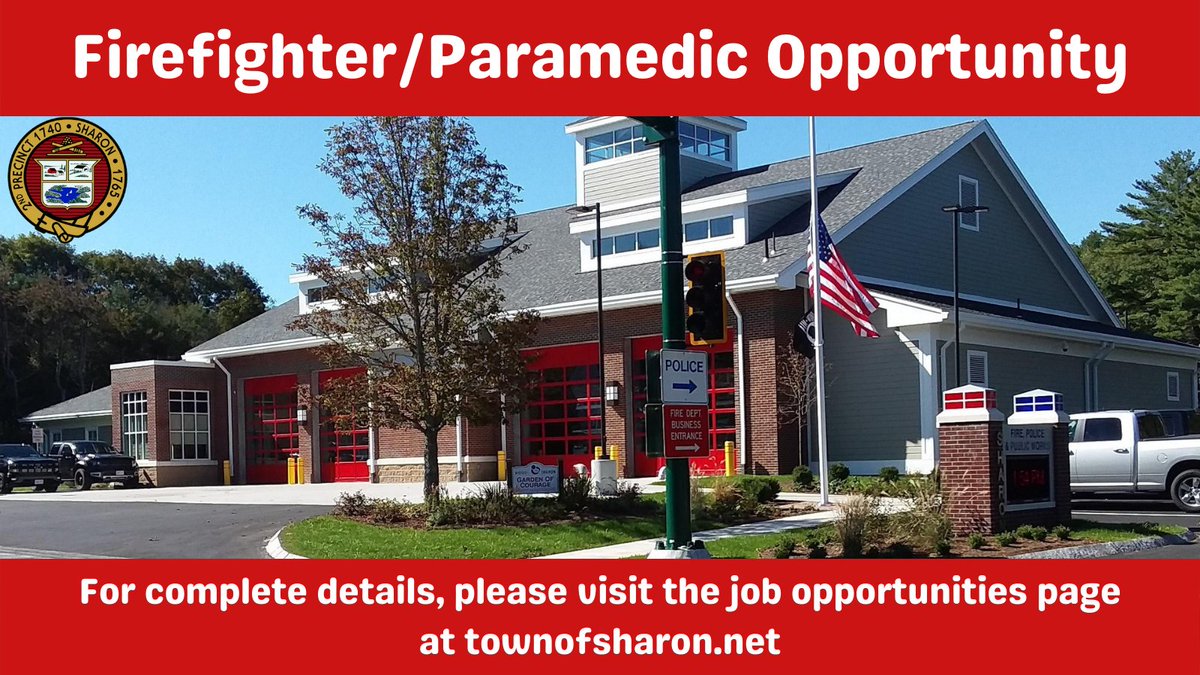 The Sharon Fire Department is seeking candidates to establish a hiring list for full-time Firefighter/Paramedic positions.  For more information, please visit townofsharon.net.
#jobopportunity #firefighter #paramedic