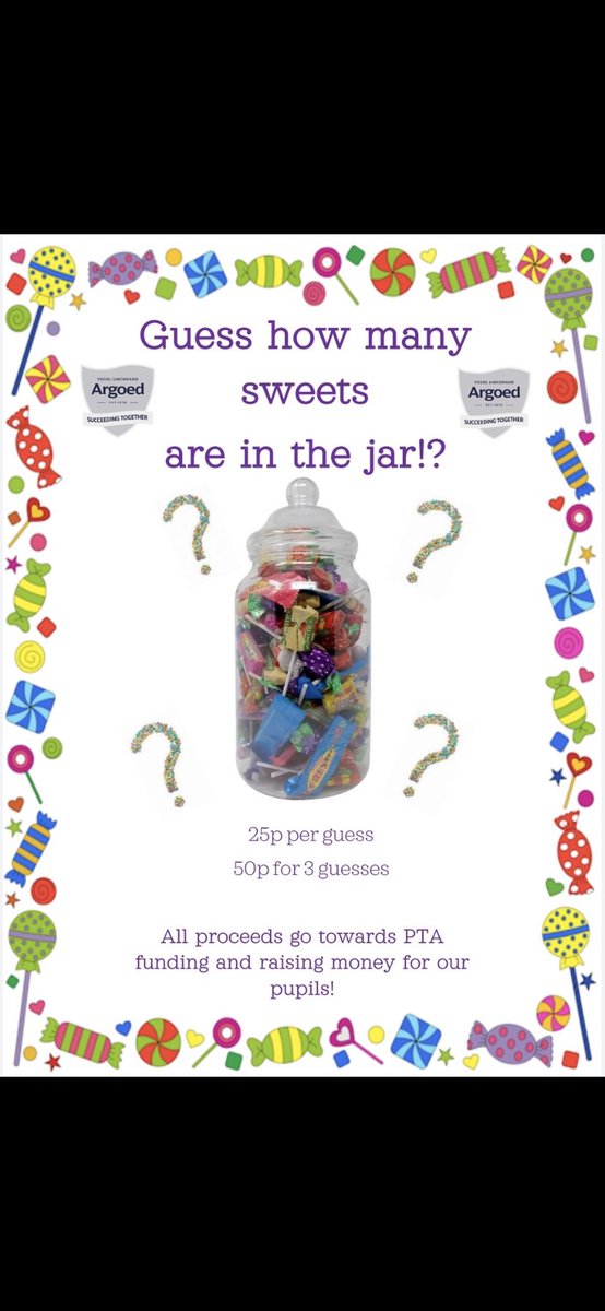Can you guess how many sweets are in the jar? This is our fundraiser mini event for this term! All funds go towards enhancing the school experience for our wonderful pupils! Pupils will visit for rooms during registration so have your guesses ready! #together
