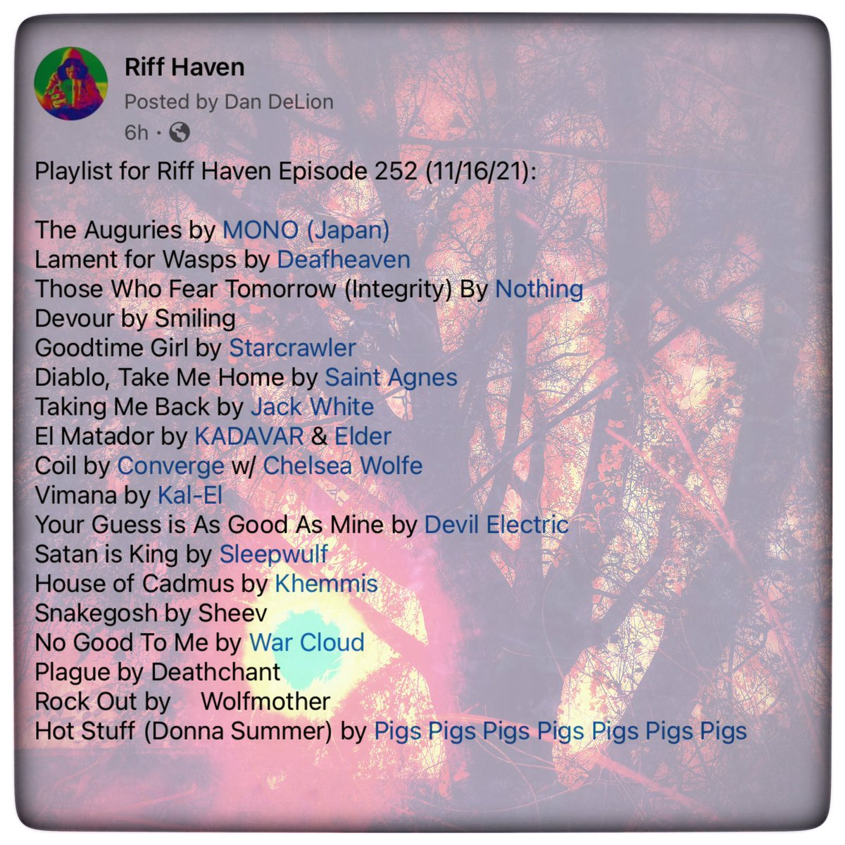 RiffHaven's tweet photo. #RiffHaven #Mono #Deafheaven #Nothing #Smiling #Starcrawler #SaintAgnes #JackWhite #Kadavar #Elder #Converge #ChelseaWolfe #KalEl #DevilElectric #Sleepwulf #Khemmis #Sheev #WarCloud #Deathchant #Wolfmother #PigsPigsPigsPigsPigsPigsPigs #StonerRock #HeavyRock #HeavyMetal https://t.co/TwO9ZyfqRw