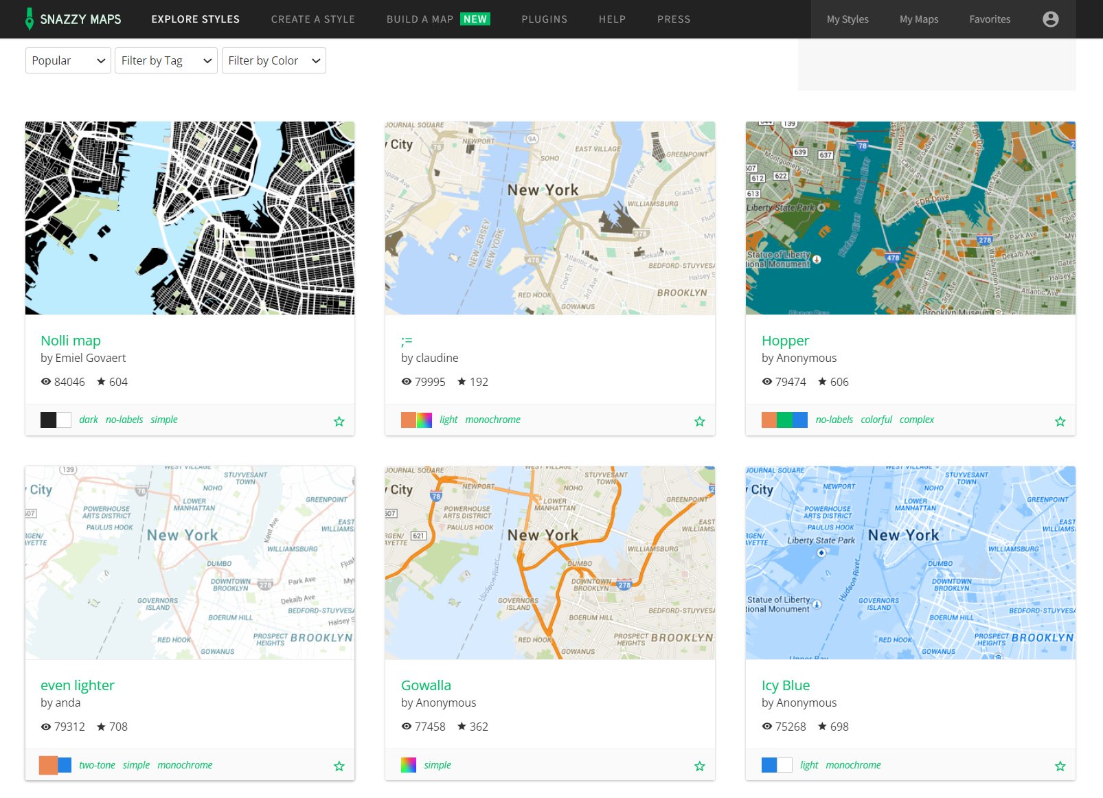 Twitter 上的 トヨマネ パワポ芸人 Snazzy Mapsっていうサイト めちゃくちゃ色々なスタイルのgoogleマップを掲載してて最高なんですけど知ってますか 色やラベルの種類で検索できるし 任意の範囲を指定してpngで地図を落とすことも可能 パワポに地図を貼る時
