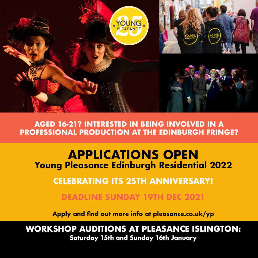 NEWS: Applications for Young Pleasance Edinburgh Residential 2022 are OPEN

🎉In 2022 <a href="/YoungPleasance/">Young Pleasance</a> will celebrate its 25th anniversary <a href="/ThePleasance/">Pleasance</a>🎉

Be part of something very special next year!

Deadline 19 Dec
Auditions 15/16 Jan
bit.ly/3FntZKd