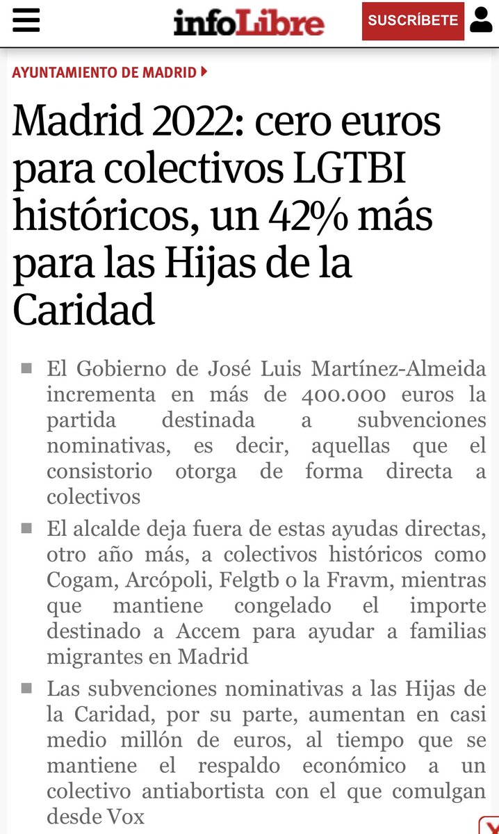 EduardoFRub's tweet photo. 🤷🏻‍♂️ Cosas que pasan en los presupuestos del Alcalde Almeida en Madrid:

0€ en financiación directa a las entidades LGTBI históricas madrileñas

200.000€ a la Fundación Madrina, grupo antiabortista ligado a Vox https://t.co/Yl0gBNEPpT