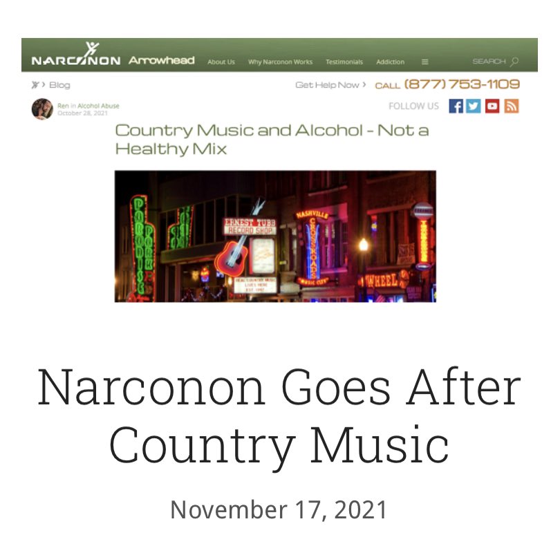 MikeRinder's tweet photo. The #scientology front group #Narconon now claiming country music causes alcoholism. This is #cultthink — totally unhinged and oblivious to how ridiculous they are. https://t.co/AoYu8lNSXn https://t.co/MSMzdl9Ygp