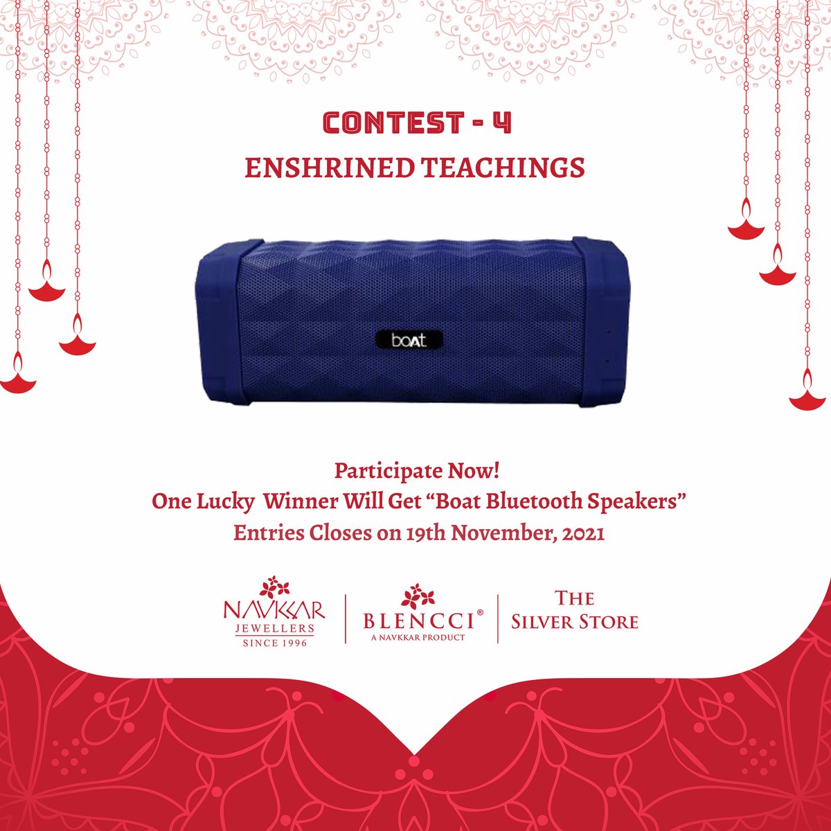 navkkarjeweller's tweet photo. Tell Us You Love Jewellery without telling us you love jewellery.
Follow these terms and conditions. 
Winner will get a chance to win Boat Bluetooth Speaker worth ₹ 4999/- Contest entries closes on 19th Nov - 8 PM.
#navkkarjewellers #blencci #vibrantshe #contest #winner https://t.co/eNvqKSqzoi