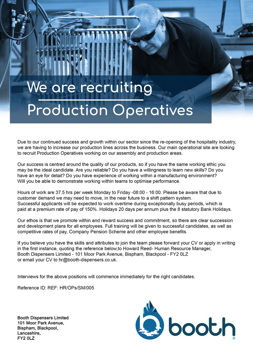 Booth_Brandels's tweet photo. We are expanding our team! If you would like to become part of an increasingly expanding business please send details of interest to: hr@booth-dispensers.co.uk

#Employment #opportunity #vacany #hiring #recruitment #recruiting #beerindustry #team #business #hr #careerchangers https://t.co/dnmKMAC2mT