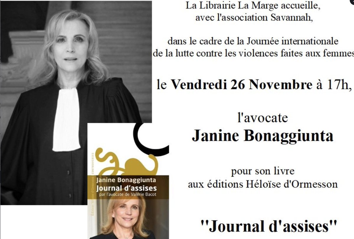 JBonaggiunta's tweet photo. Dans le cadre de la journée internationale de lutte contre les violences faites aux femmes #ViolenceAgainstWomen 
https://t.co/lPCGcxzgJX
Dédicace à la librairie La marge @Lib_LaMarge @VilledAjaccio le 26 novembre à 17h @JBonaggiunta @AssoSavannah https://t.co/fMulNMIo9p
