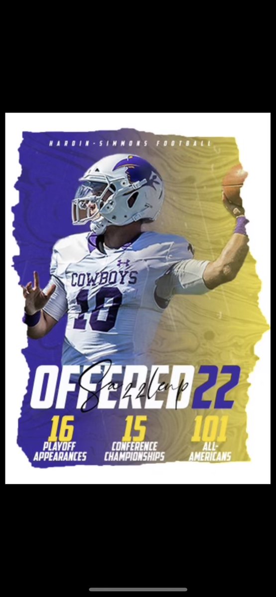 Jrut928's tweet photo. After a great conversation with ⁦@BurlesonHSU⁩, I am very blessed to say I have received an offer from Hardin-Simmons University. ⁦@wyliebulldogsFB⁩ ⁦@RecruitWylieFB⁩ https://t.co/5Z9tIBuWkL
