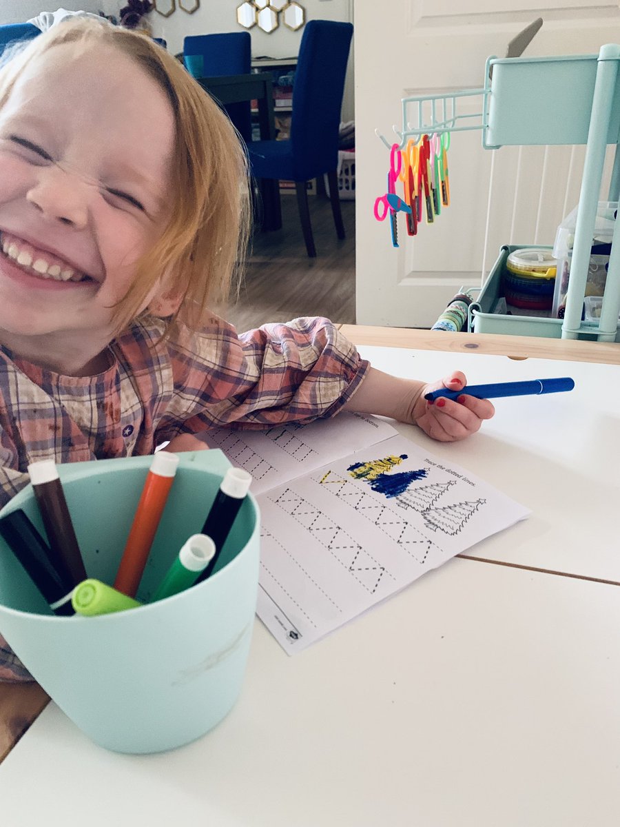 StaceyBullick's tweet photo. Eliza multitasking this afternoon - practicing her Christmas songs 🐪 whilst completing her pencil workbook 🥰 @nursery_bc https://t.co/oV84DaTwfx