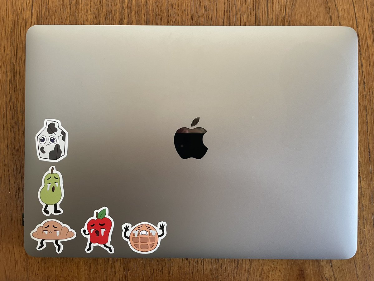 OBrienEditorial's tweet photo. In preparation for going into the office for the first time next week, I figured my laptop could use a sticker refresh! 🧇😭 #cryingbreakfastfriends #iykyk https://t.co/hJuoUwL1uc