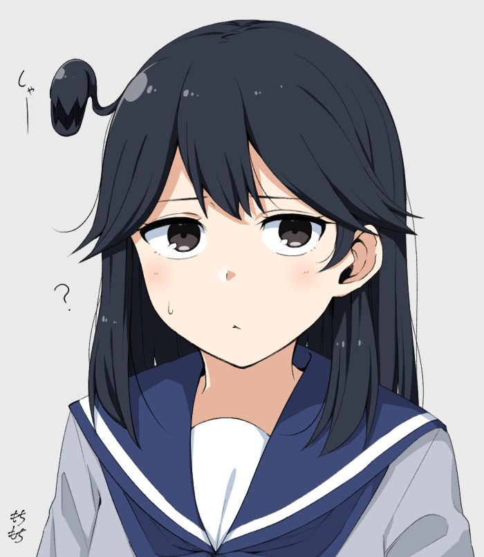 ushio (kancolle) 1girl solo black hair long hair school uniform ahoge sailor collar  illustration images