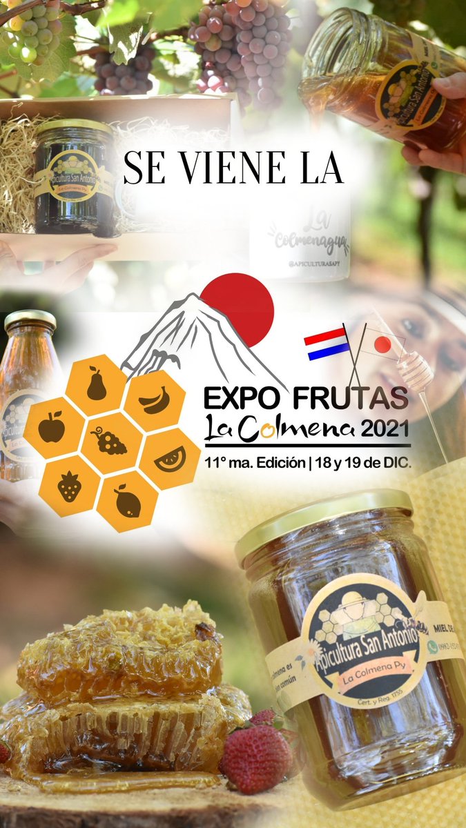 Apiculturasapy's tweet photo. 🐝EXPO FRUTAS LA COLMENA🐝

Hacemos masiva la invitación, te esperamos este 18 y 19 de Diciembre.
Acércate a nuestro stand y deleitate con nuestros productos 🍯😉

¡Ahí nos vemos! https://t.co/YrkrVmDH2d