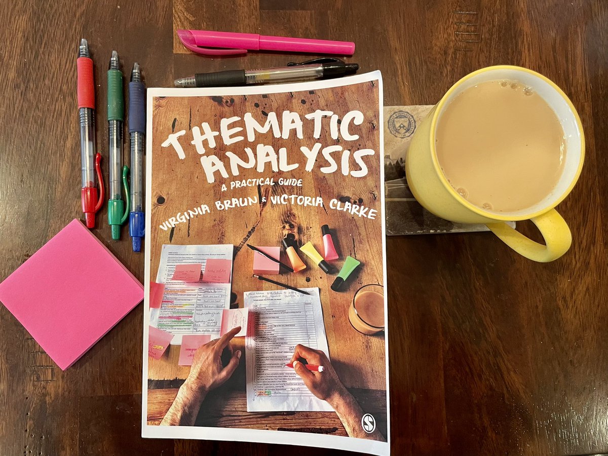 BriannaMorganNP's tweet image. Is it an unspoken rule that #QualitativeResearchers must love tea, multi-colored pens, and post-its? If so, I have found my people.

Digging in to @ginnybraun &amp;amp; @drvicclarke’s #ReflexiveThematicAnalysis this am!
