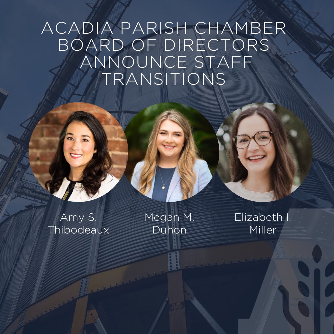 AcadiaChamber's tweet photo. Published to the membership yesterday, our Board announced staff changes at our Chamber! After 10+ years at the helm, Amy Thibodeaux has announced her departure with Megan Duhon appointed to lead starting December 1. Read More: https://t.co/DPntrZKyaD https://t.co/fGu7RWWkqQ