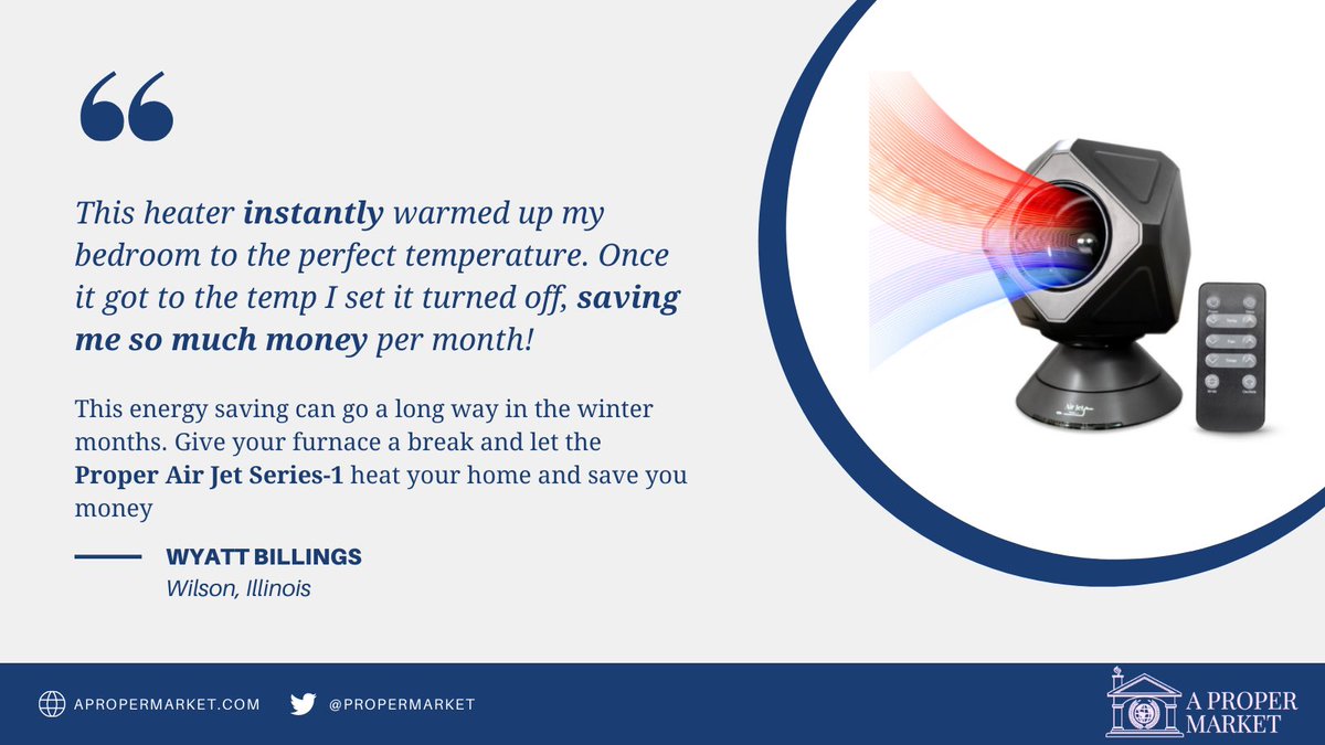 ProperMarket's tweet photo. Furnace troubles? High heating bills? Give your furnace a break this winter! Let the Proper Air Jet Series-1 Infrared Heater warm your home to the perfect temperature. #infrared #furnace #furnaceissues #brokenfurnace #heatingbill #heating #heaters #winter #snow #cold #spaceheater https://t.co/0qlbbdBfGu