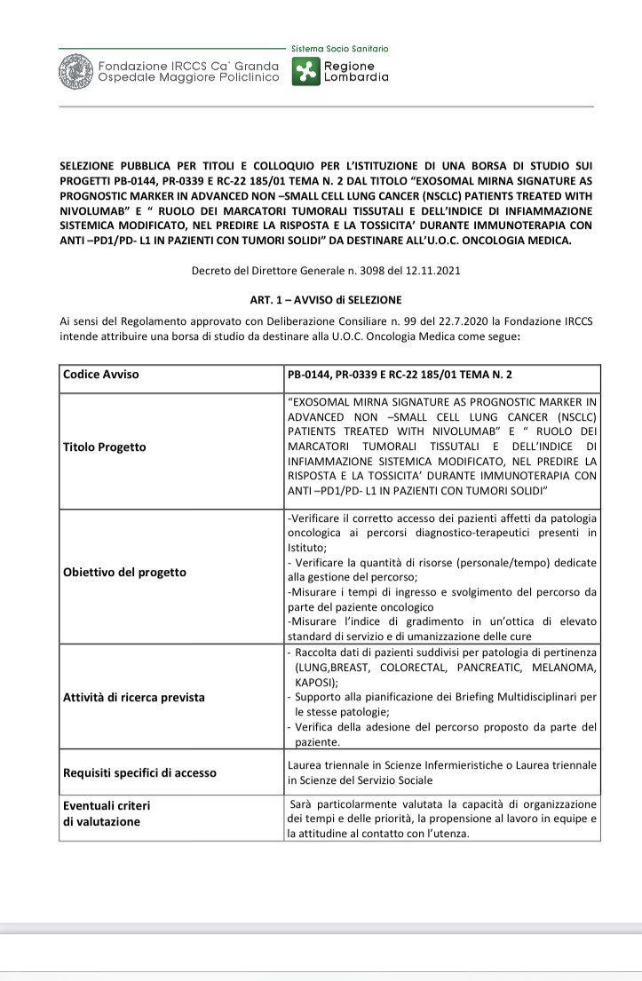 michele_ghidini's tweet photo. Presso l’UOC di Oncologia Medica del Policlinico di Milano e’ disponibile questa posizione a tempo parziale per attivita’ di case management, scadenza presentazione domande 29 Novembre 2021 https://t.co/8olmkHmg02