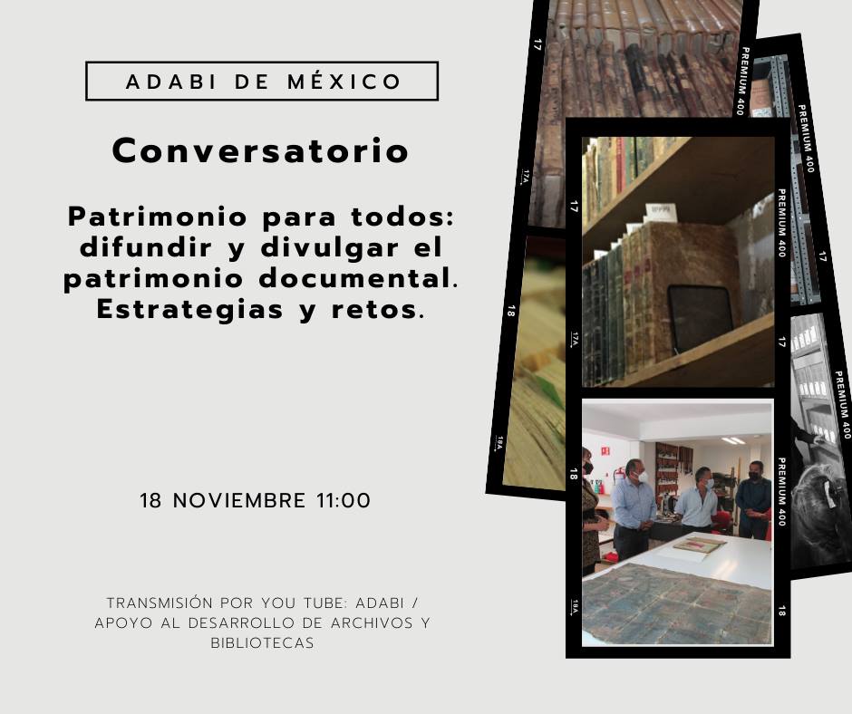 Un archivo o una biblioteca sin usuarios pierden parte de su esencia. No se pierdan nuestro próximo conversatorio. "Patrimonio para todos: difundir y divulgar el patrimonio documental. Estrate...".
#MomentosAdabi #AdabiOaxaca #AdabiPuebla #TodoSeaPorLosArchivos #SumandoEsfuerzos