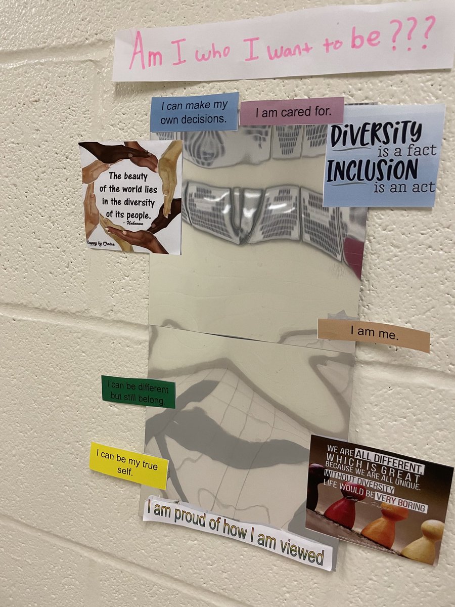 Words of life and affirmation #OneKindWord - who do you see when you look in the mirror?  What makes you you?  #matteringandbelonging #bekindbeproudbebakersfield #yrdsb