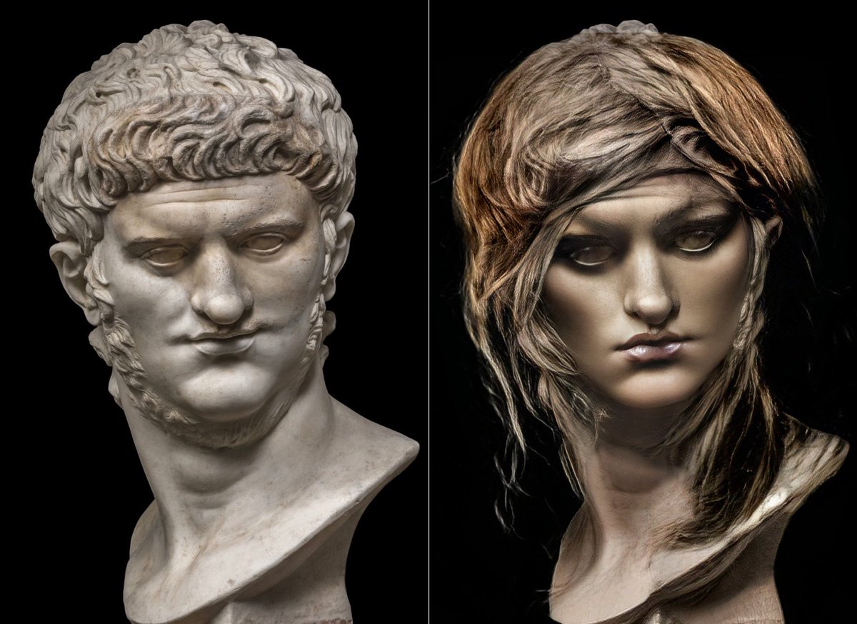 eduardo_garcmol's tweet photo. I may have gotten the free trial for that Yassification app. Here is the nightmare product if you were wondering how the application handles ancient portraits. A thread of nightmares. 

Emperor Nero https://t.co/9zufiMRmzF