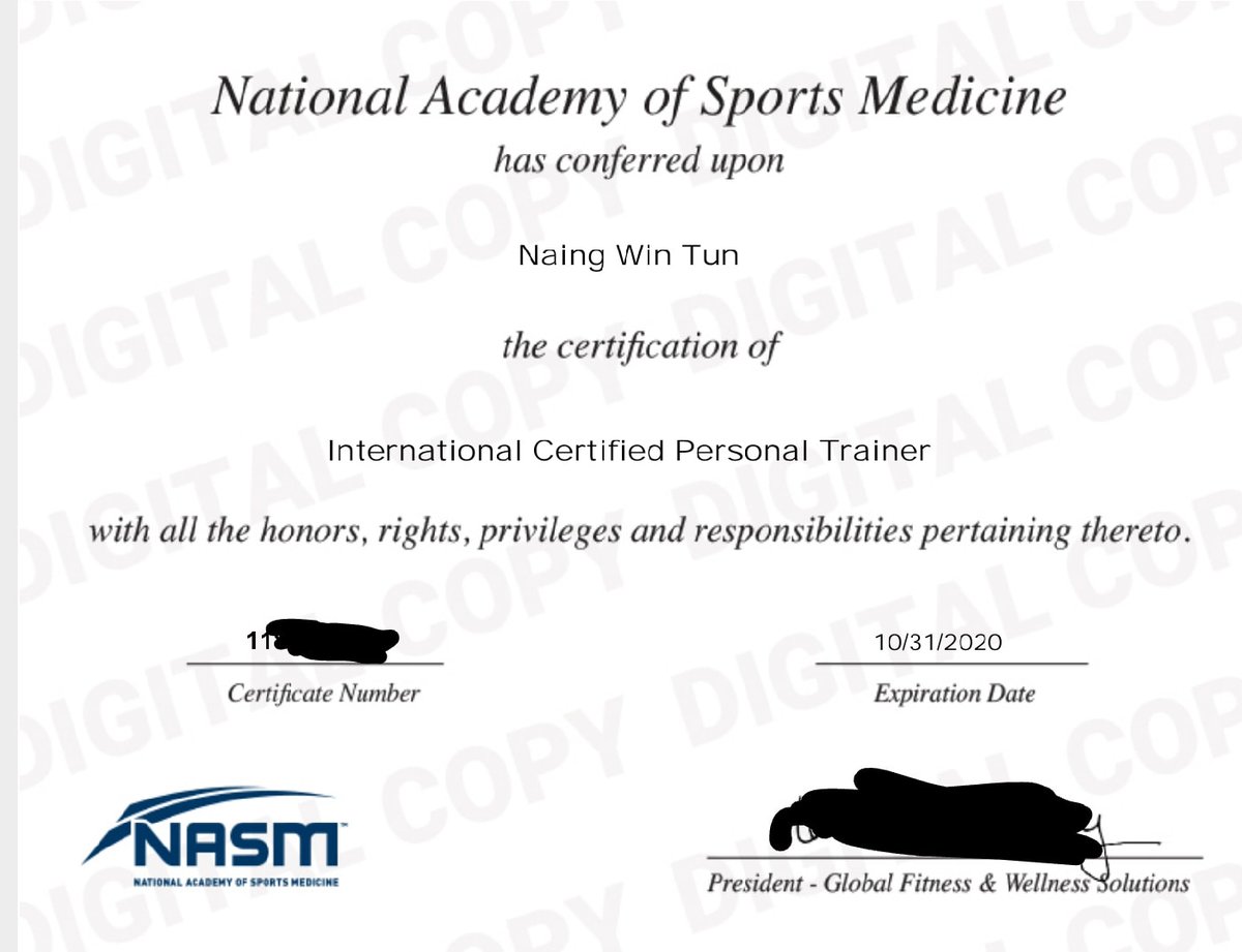 My expired NASM CPT certificate. 😁