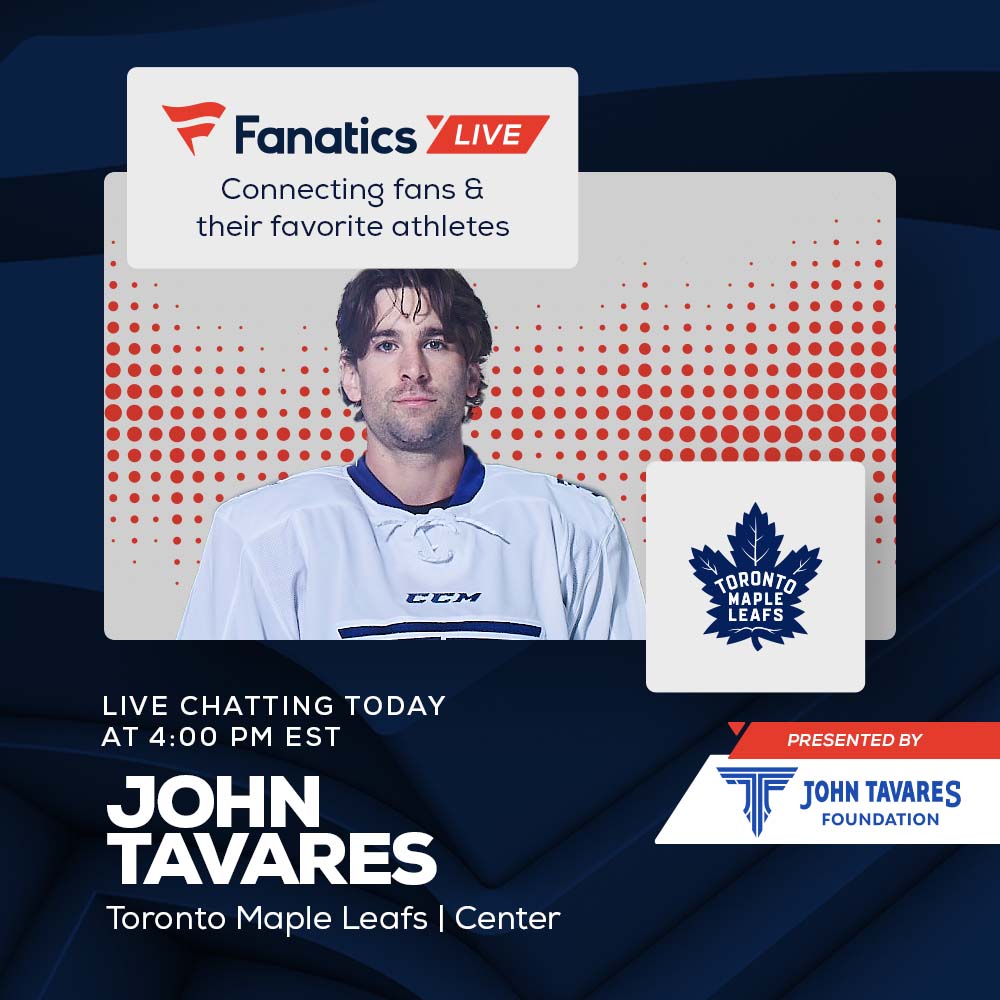Tune in TODAY @ 4:00 pm as Toronto <a href="/MapleLeafs/">Toronto Maple Leafs</a> Center <a href="/91Tavares/">John Tavares</a>  takes over #FanaticsLive. 🏒🔥
.
View live here 📺: loom.ly/UF7BXjE