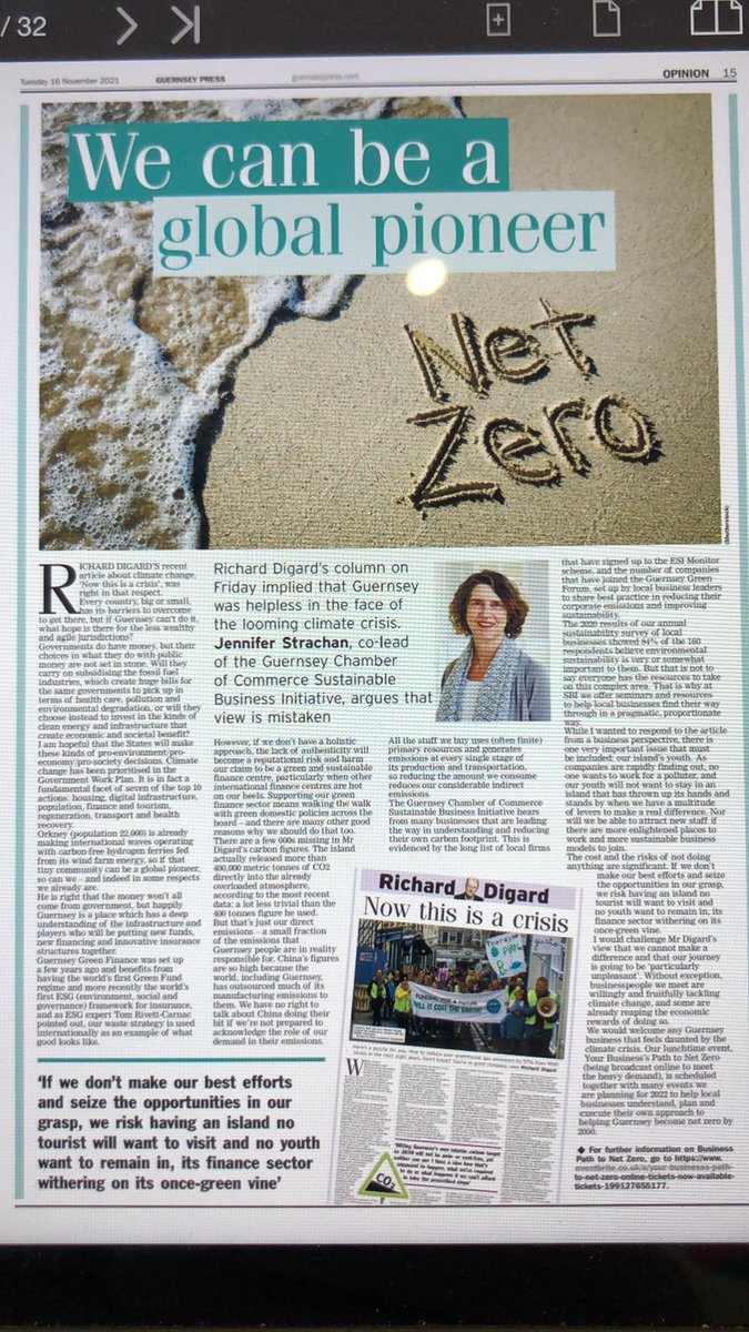 stpierjane's tweet image. Important article from @JennStrachan busting myths about the need for #Guernsey to play its part in mitigating climate change.

And, as a small island, I’d suggest we have far more skin in the game than most with rising sea levels.

@GuernseyChamber
