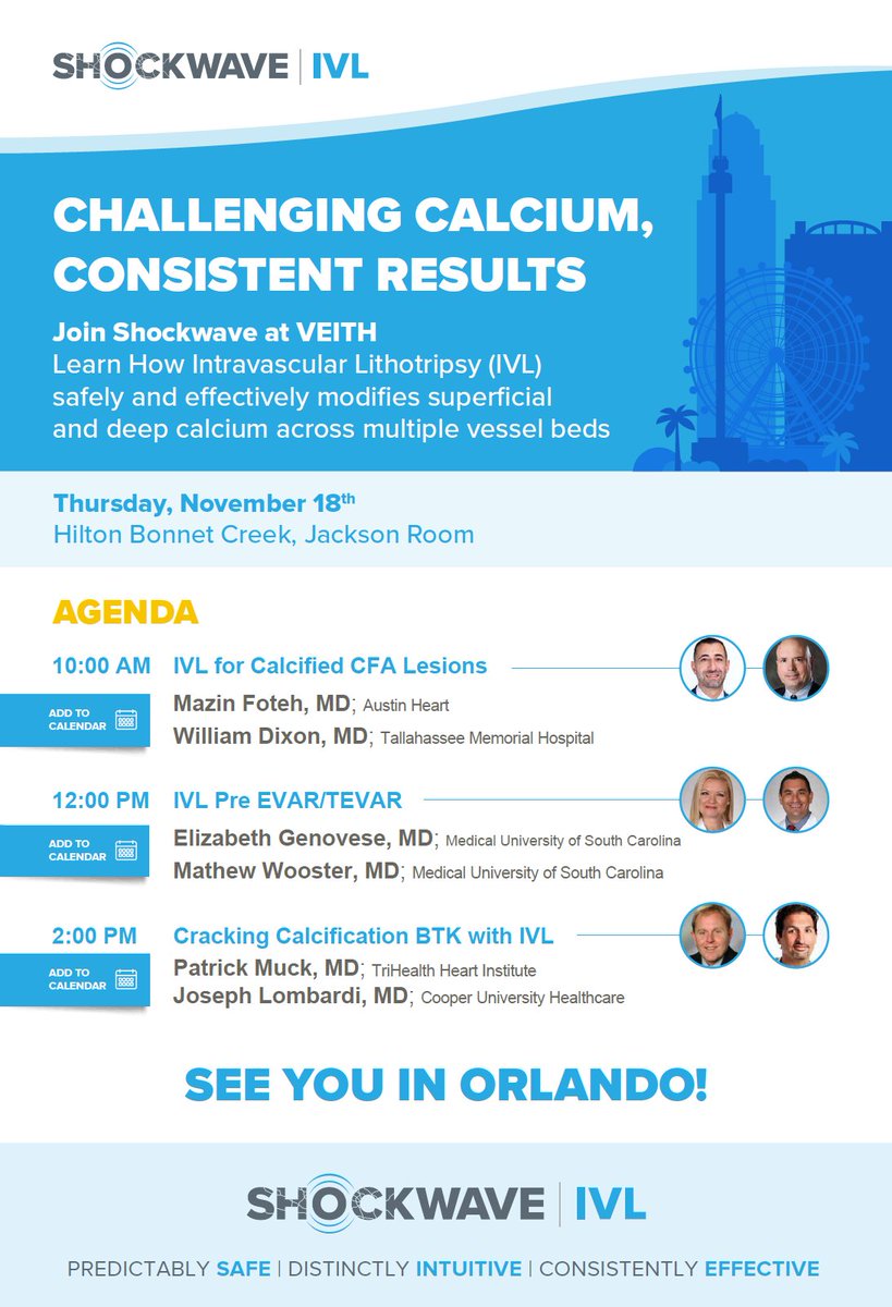 ShockwaveIVL's tweet photo. Tomorrow, join us at #VEITHsymposium to explore how #ShockwaveIVL can help conquer challenging calcium with Drs. @FotehMazinMD, Dixon, @DrLizGenovese, Wooster, @patrickmuckmd &amp; @VascSurgMD!

See the Nov 18 lineup: https://t.co/WXuM6hs5eP

ISI https://t.co/sZ0NdzXNcV #VascTwitter https://t.co/GjdHoVGvOI