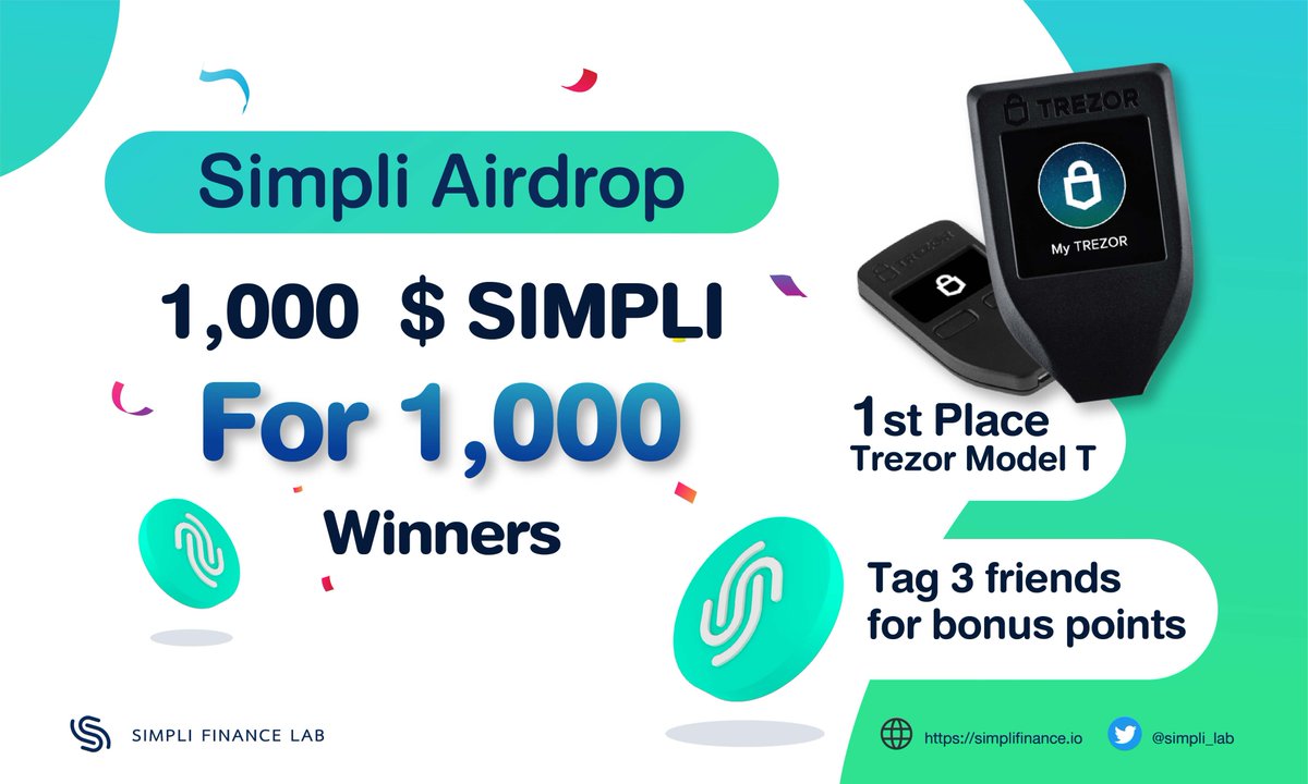 🎉 To celebrate our first product milestone. Here is 1000 Simpli for 1000 winners!

🎉 As we continue to bring in AI to Defi we want to make sure that you are here since the start!

Take part in our Airdrop competition 
gleam.io/4TsN8/simpli-f…

Tag 3 friends for extra points!